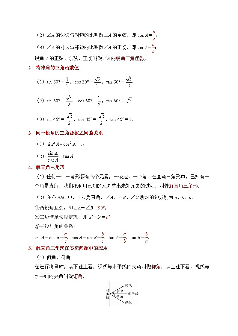 专题22 解三角形（夯实基础、考点分析）--2024年中考数学一轮复习（全国通用）第2页