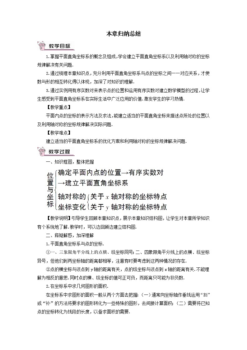 第三章位置与坐标本章归纳总结教案（北师大版八年级数学上册）第1页
