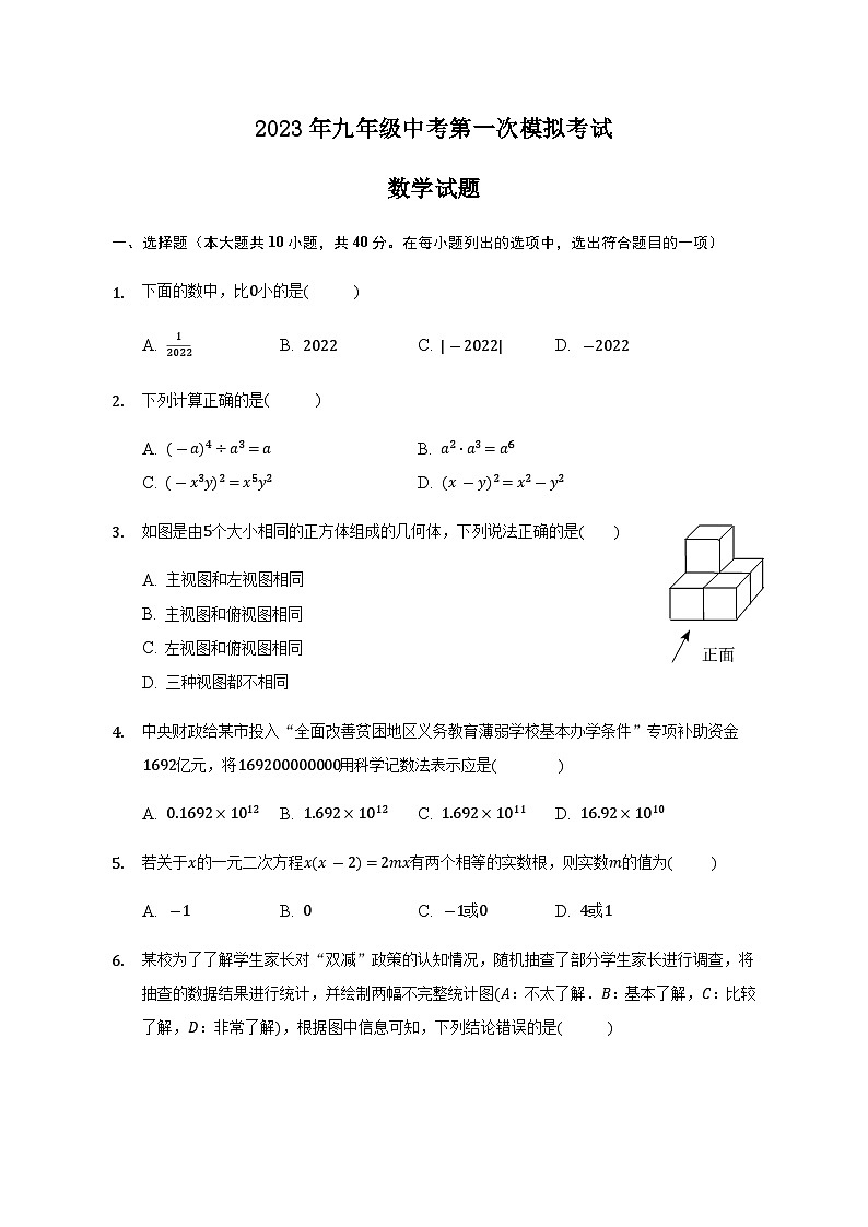 2023年安徽省滁州市定远县育才学校中考一模数学试题01