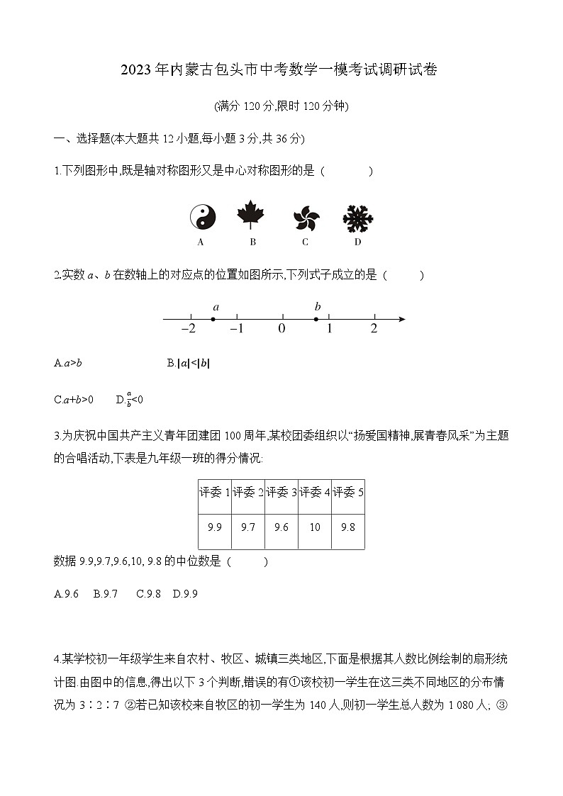 内蒙古包头市2022-2023学年中考一模考试数学调研试卷01