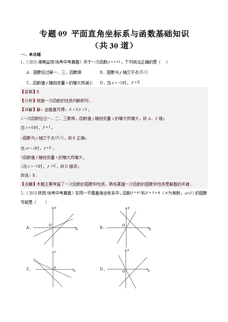 专题09 平面直角坐标系与函数基础知识（共30道）（解析版）第1页