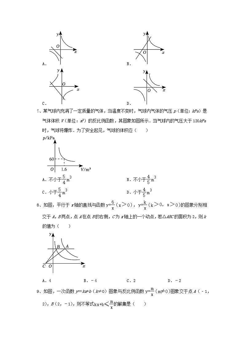 人教版九下 第26章 反比例函数 单元同步精选测试卷02