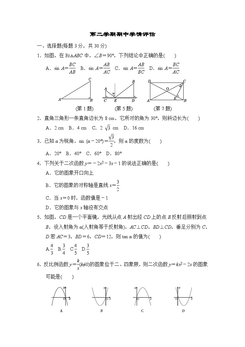 北师大版数学九年级下册 期中测试卷201