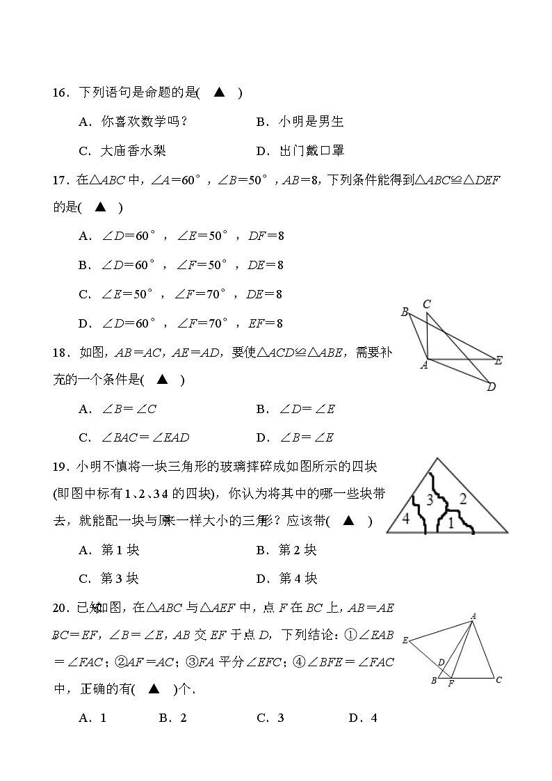 四川省遂宁市射洪市四川省射洪中学校2023-2024学年八年级上学期11月期中数学试题03
