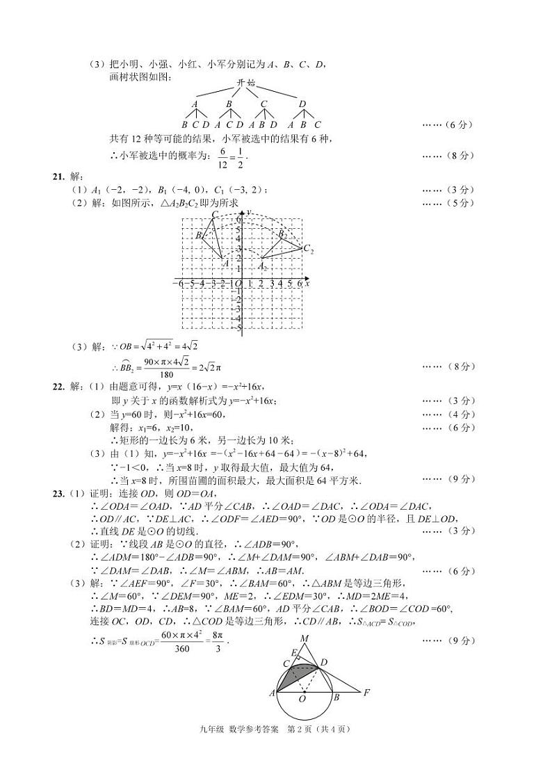 明德教育集团2023-2024学年九年级上学期期中考试数学试卷及参考答案02