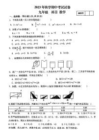 甘肃省张掖市思源实验中学2023—2024学年上学期九年级数学期中考试卷