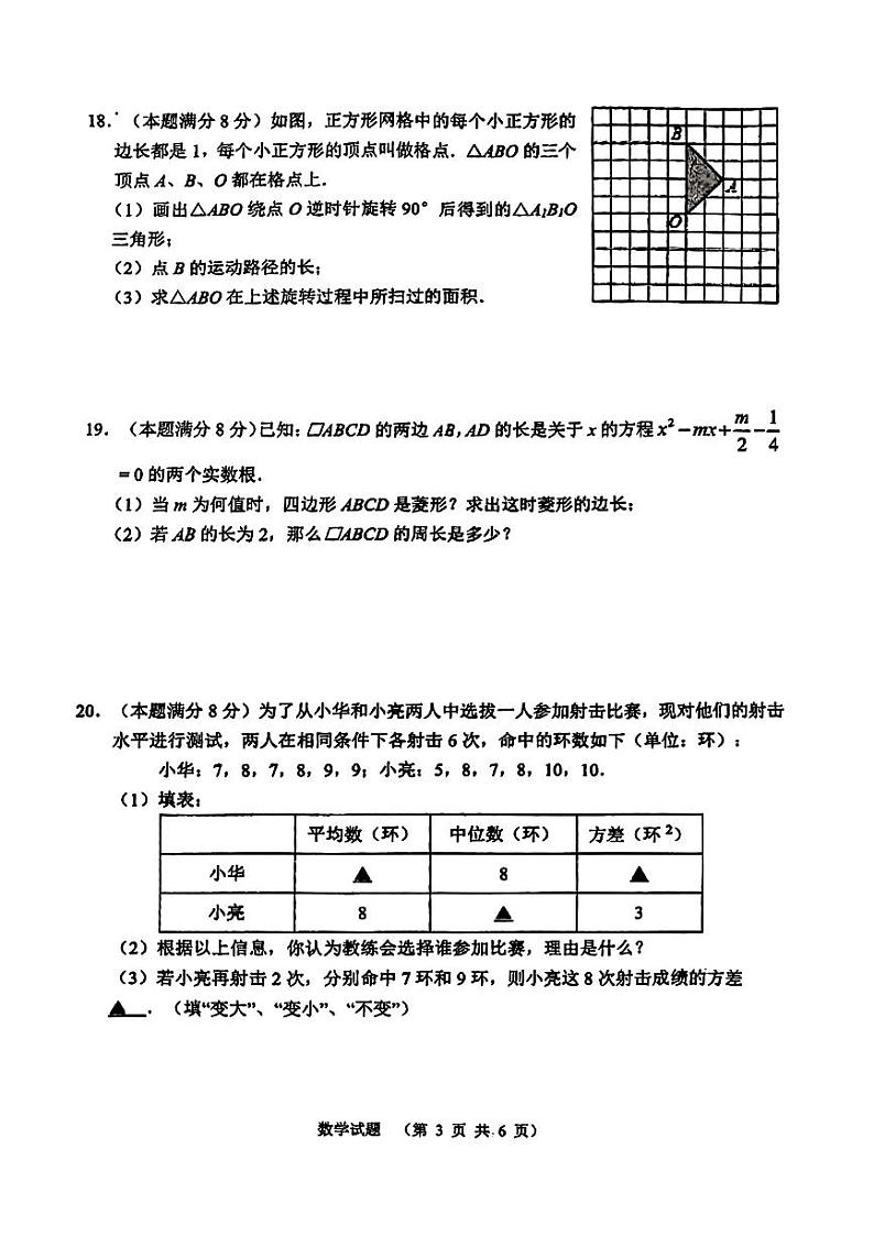 江苏省 连云港市新海初级中学2023-2024学年九年级数学 上学期期中测试卷第3页