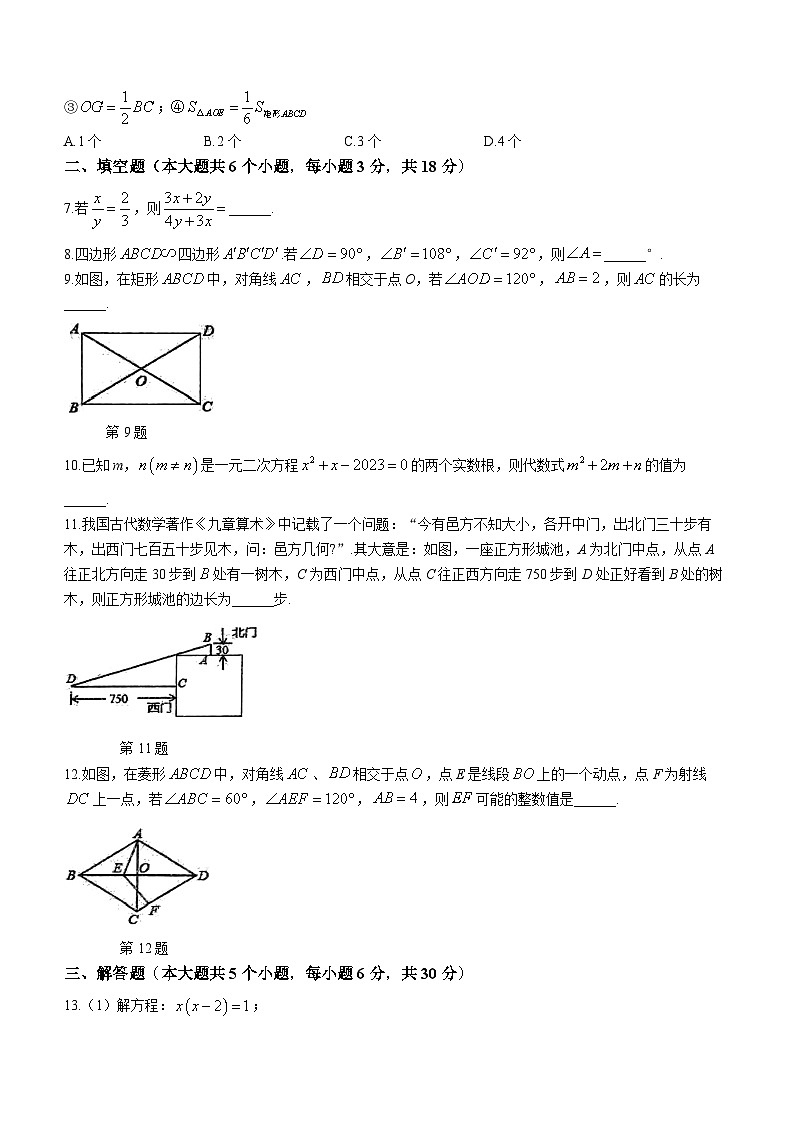 江西省萍乡市芦溪县2023-2024学年九年级上学期期中数学试题02