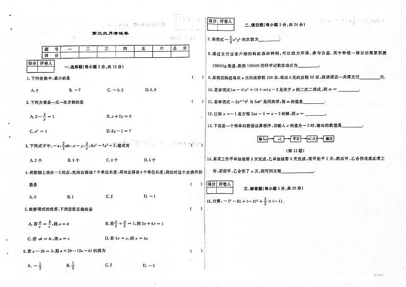 吉林省松原市前郭县三校2023_2024学年七年级上学期第三次月考数学试卷第1页