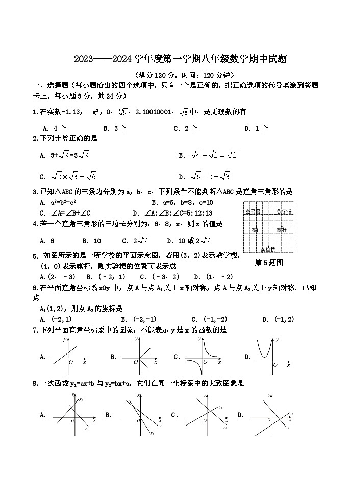山东省菏泽市郓城县2023-2024学年八年级上学期期中考试数学试题01