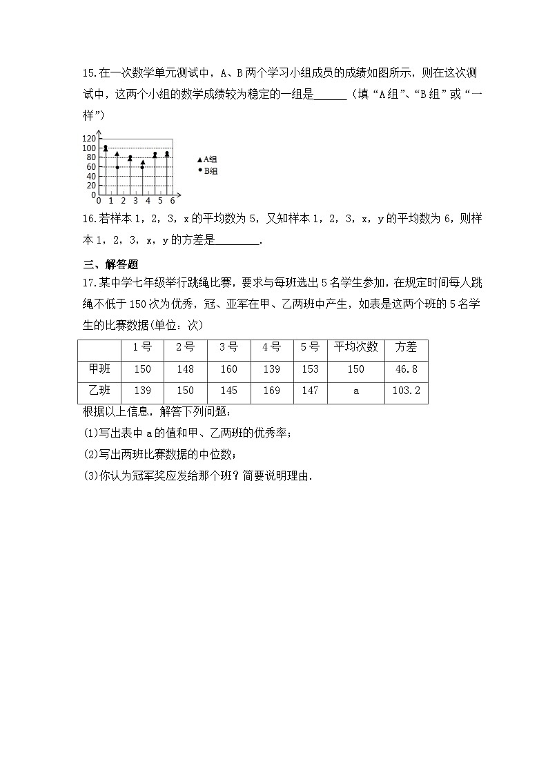 2023年青岛版数学八年级上册《4.5 方差》同步练习（含答案）03