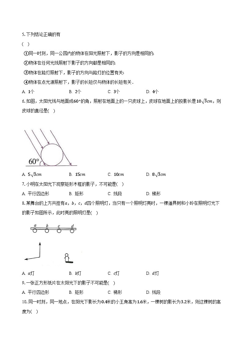 3.1投影 浙教版初中数学九年级下册同步练习（含答案解析）02