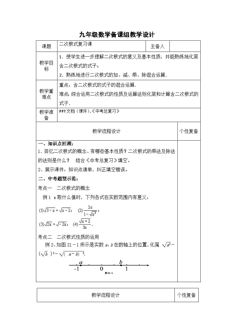 人教版数学8年级下册 第十六章  二次根式   教案3第1页