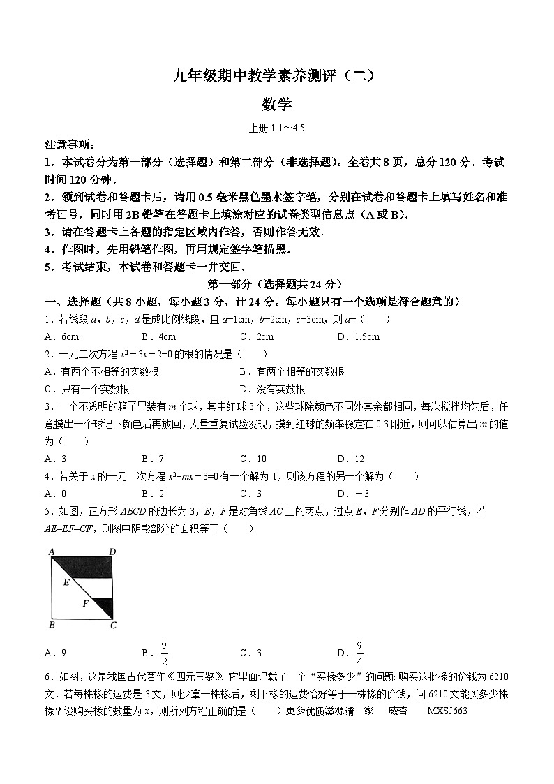 34，陕西省榆林市子洲县周家硷中学2023-2024学年八年级上学期期中数学试题(无答案)01