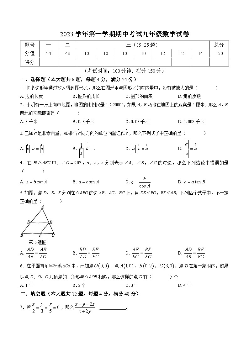 45，上海市闵行区2023-2024学年九年级上学期期中数学试题01