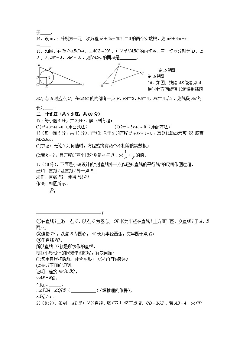 山东省临沂市兰山区开慧实验学校2023—-2024学年上学期九年级数学期中考试卷第3页