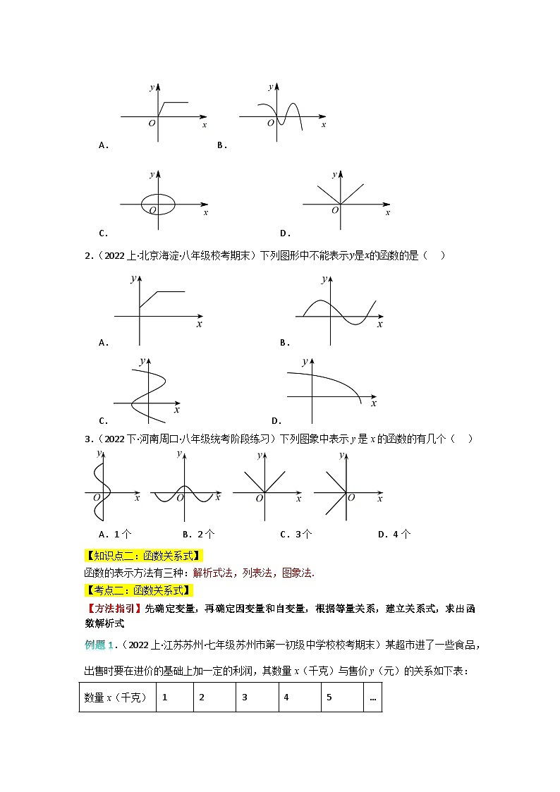 专题复习01：函数认识【五大专题总结】-2023-2024学年八年级数学上册一次函数专题复习（苏科版）02