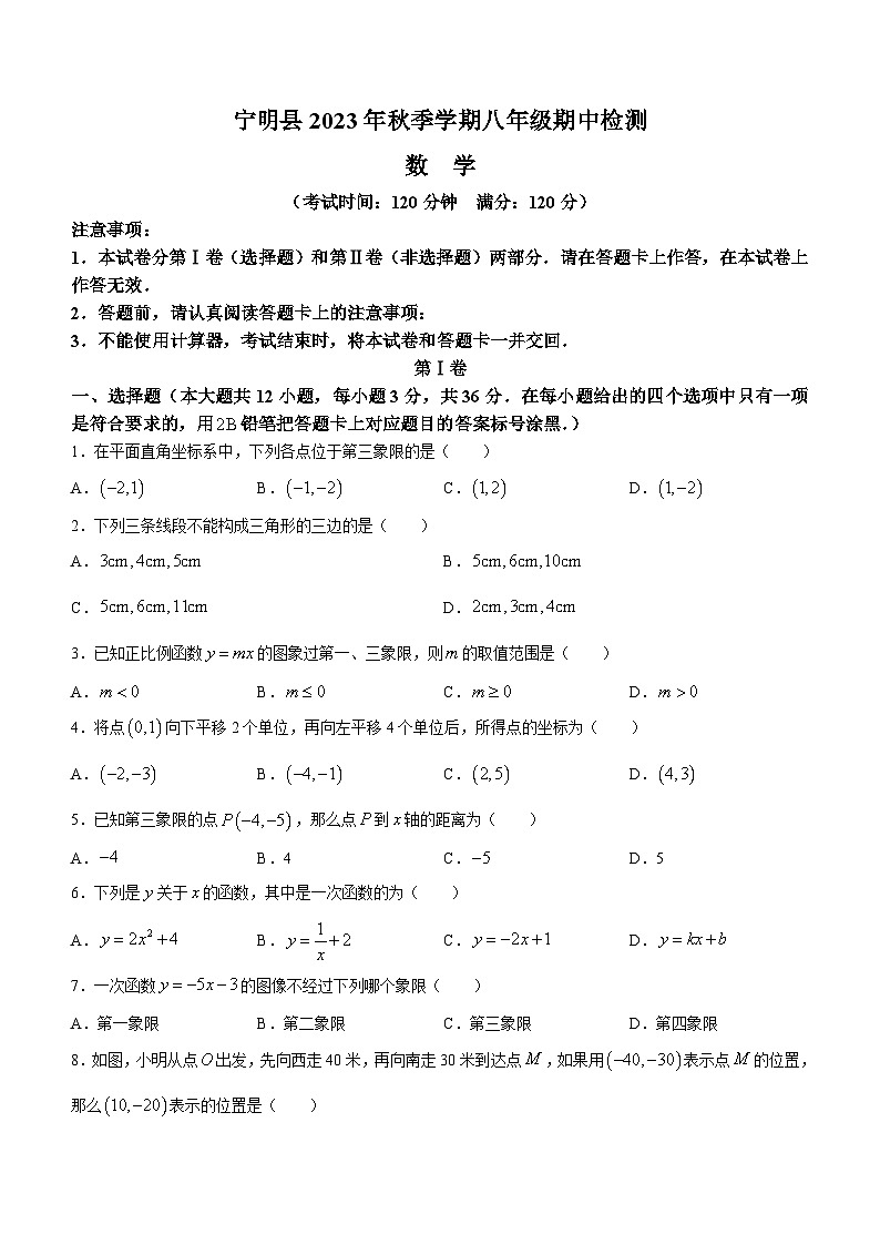 广西壮族自治区崇左市宁明县2023-2024学年八年级上学期期中数学试题第1页