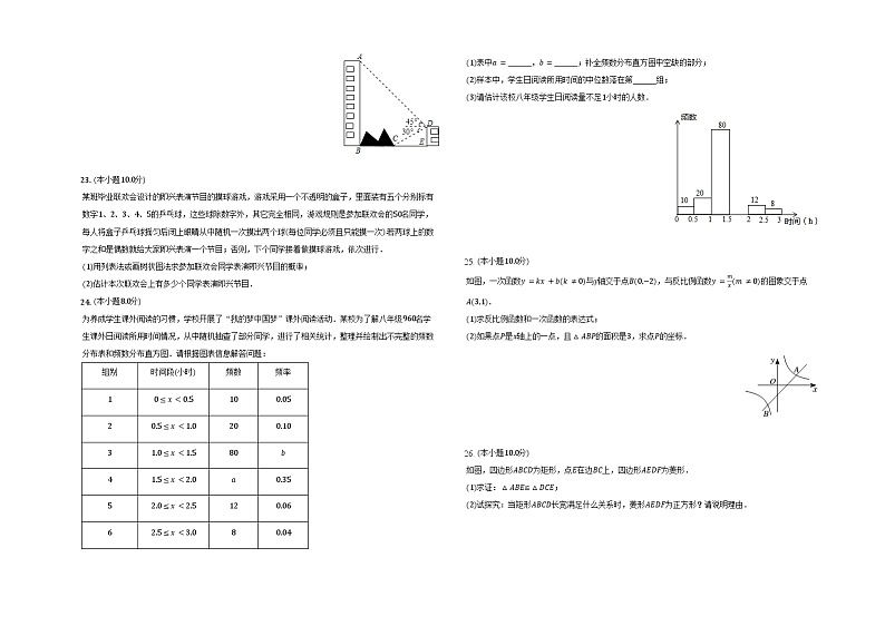 2022年甘肃省平凉市第七中学中考数学二模试卷03