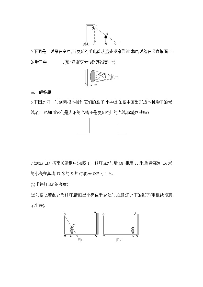 5.1 第1课时 灯光下的投影 北师大版数学九年级上册同步练习(含答案)第2页