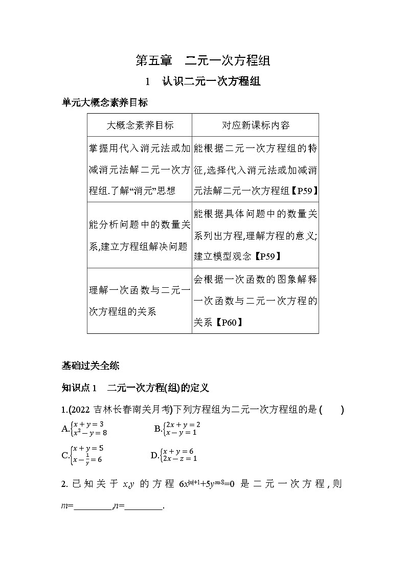 5.1 认识二元一次方程组 北师大版数学八年级上册素养提升卷(含解析)01