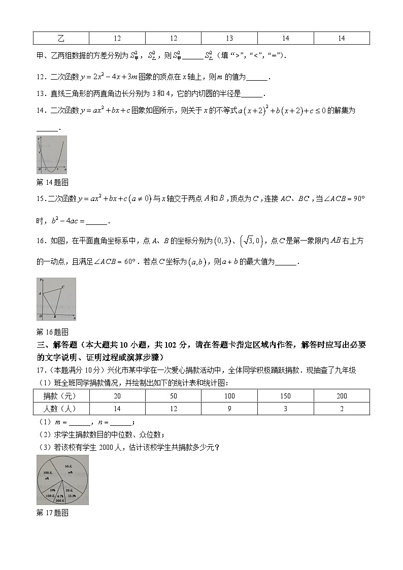 江苏省兴化市2023-2024学年九年级上学期期中数学试卷02