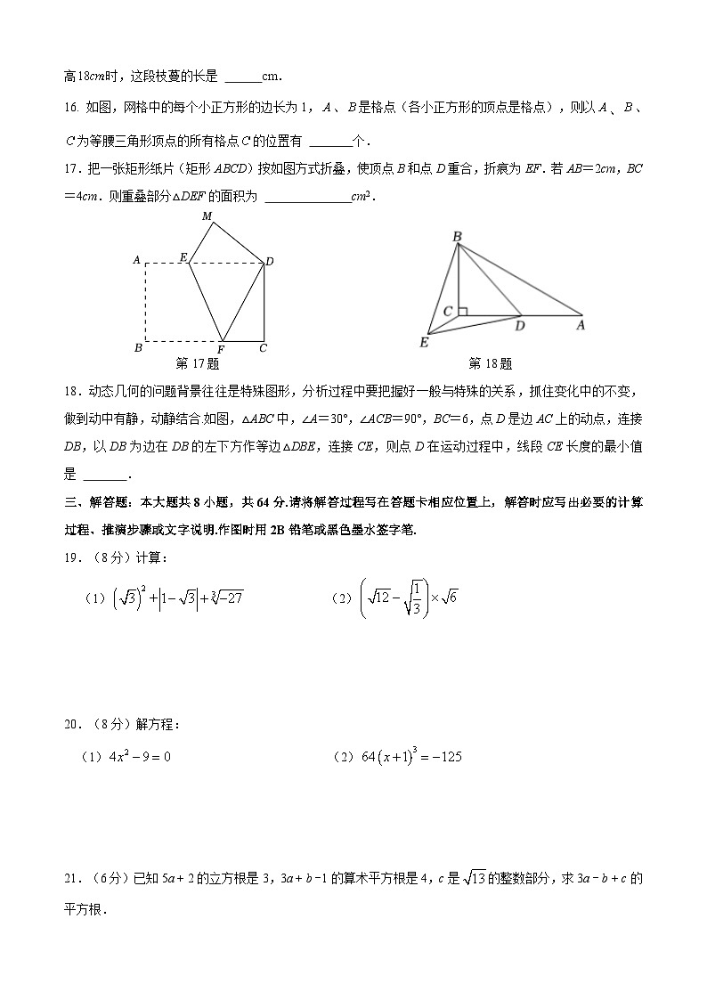 江苏省苏州市苏州工业园区西安交通大学苏州附属初级中学2023-2024学年上学期八年级数学期中试题03