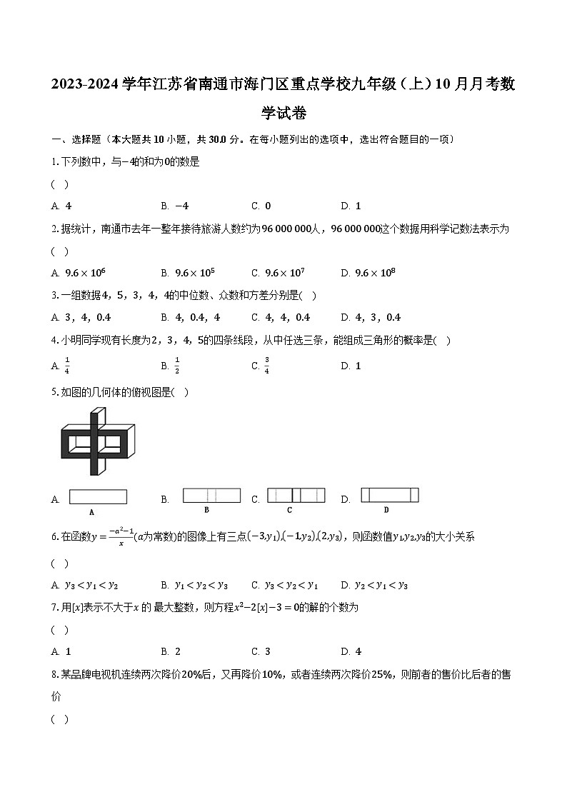2023-2024学年江苏省南通市海门区重点学校九年级（上）10月月考数学试卷（含解析）01