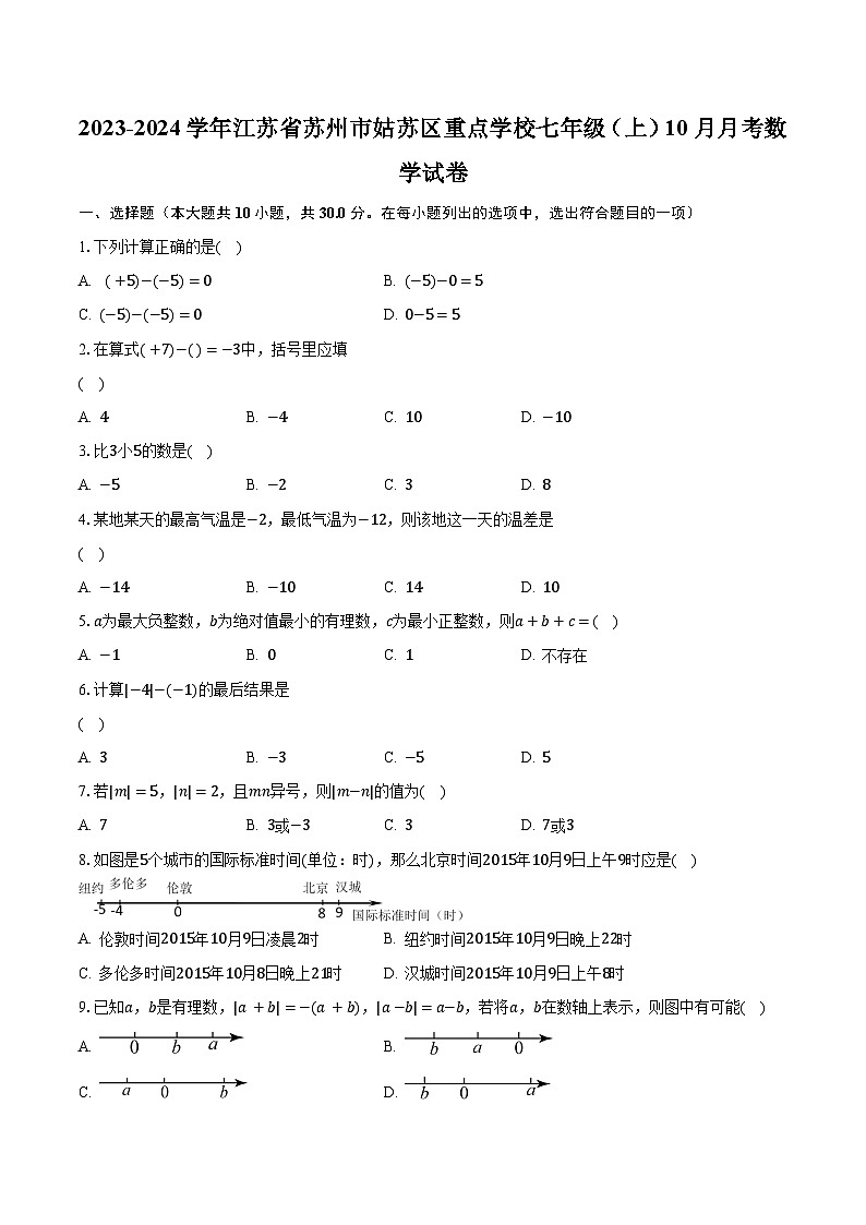 2023-2024学年江苏省苏州市姑苏区重点学校七年级（上）10月月考数学试卷（含解析）第1页