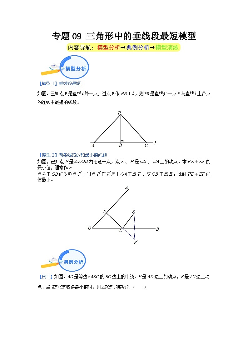 专题09 三角形中的垂线段最短模型 2024年中考数学核心几何模型重点突破（全国通用）01
