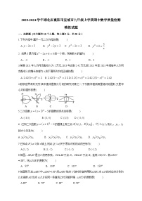 2023-2024学年湖北省襄阳市宜城市九年级上学期期中数学质量检测模拟试题（含解析）