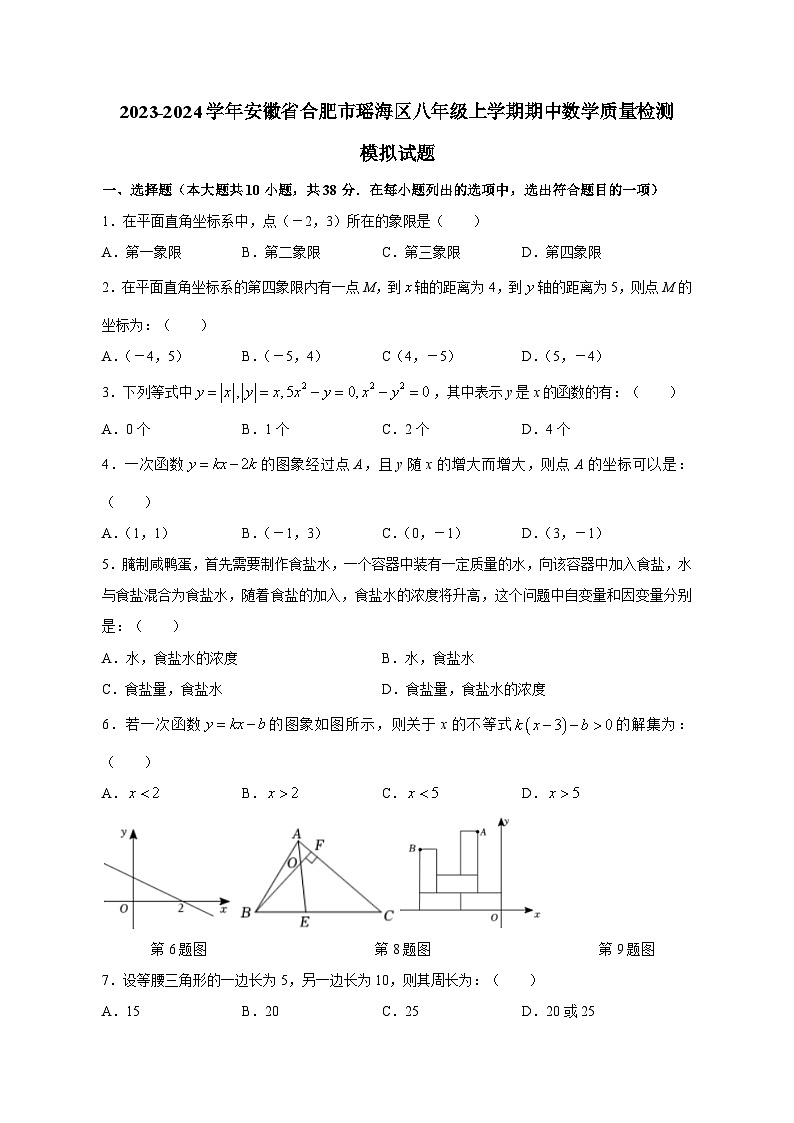 2023-2024学年安徽省合肥市瑶海区八年级上学期期中数学质量检测模拟试题（含解析）01
