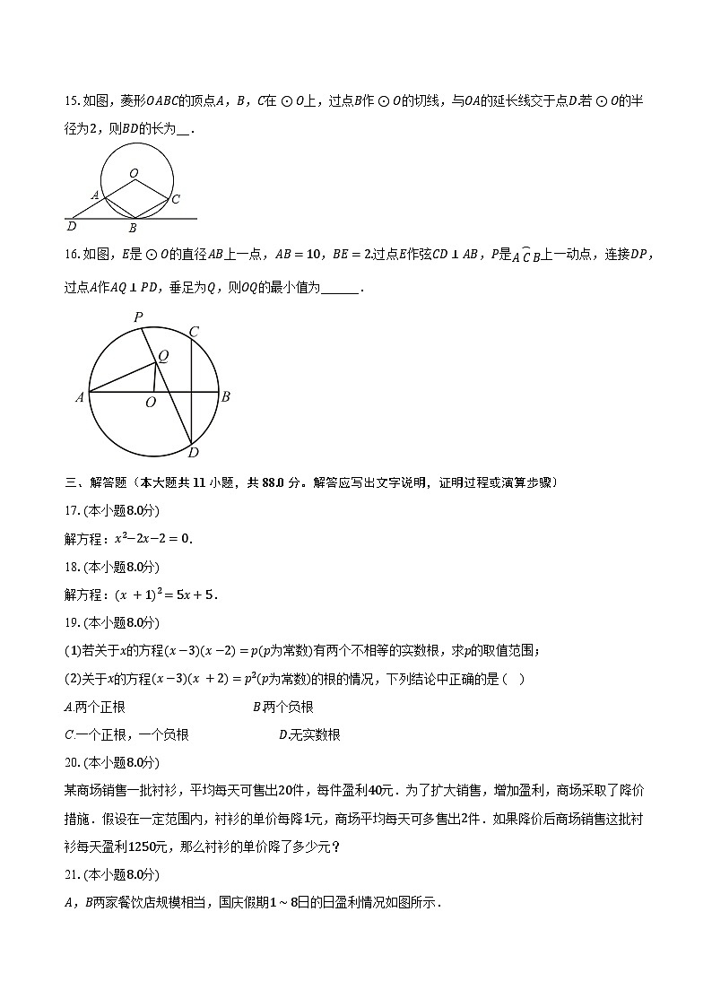 2023-2024学年江苏省南京市秦淮区重点学校九年级（上）10月月考数学试卷（含解析）03