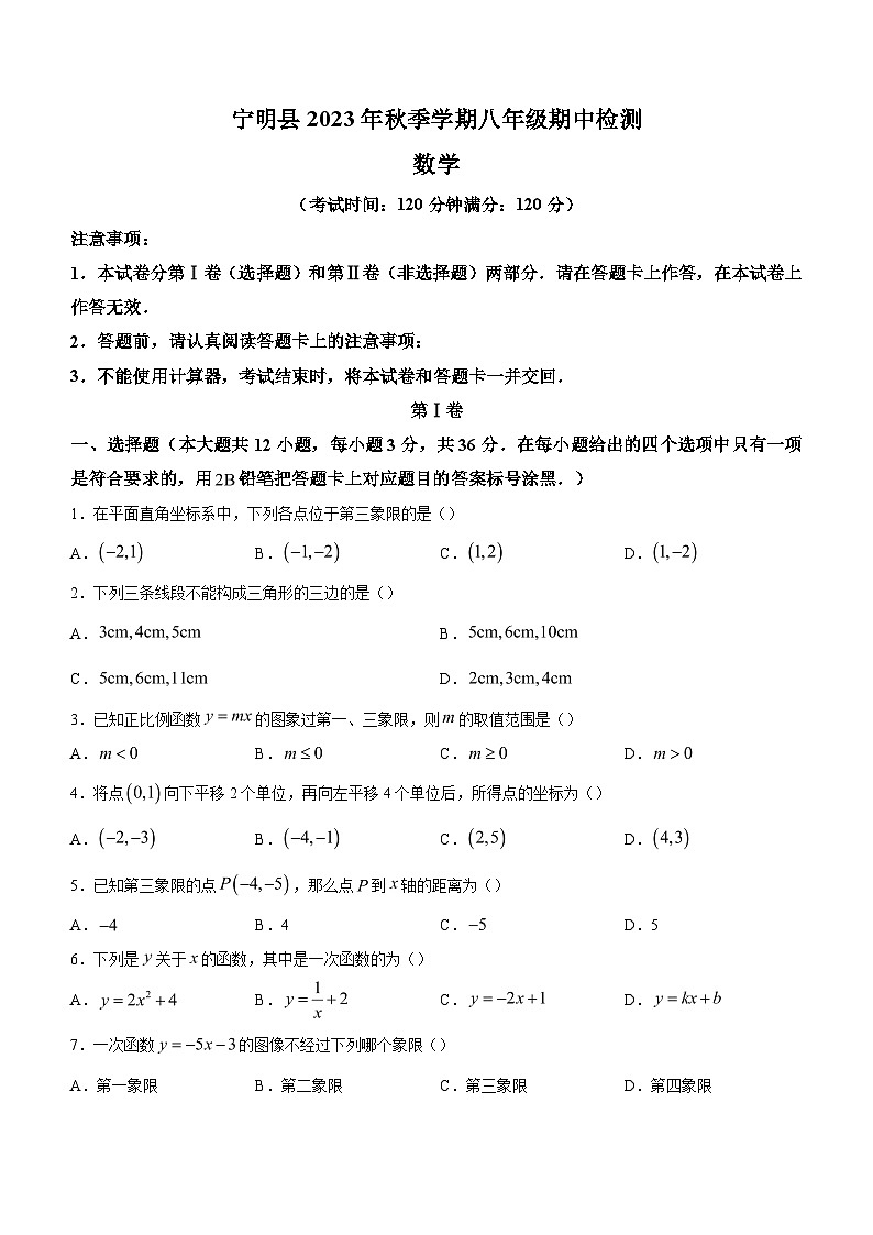 广西壮族自治区崇左市宁明县2023-2024学年八年级上学期期中数学试题第1页