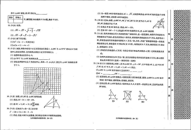 河南省洛阳市新安县2023—-2024学年上学期九年级期中考试数学试卷02