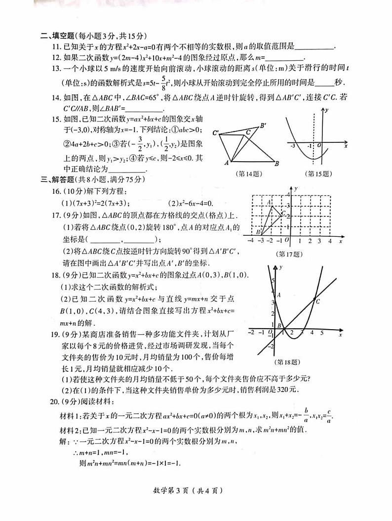 2023-2024洛阳市涧西区九年级上学期期中数学试卷及答案03