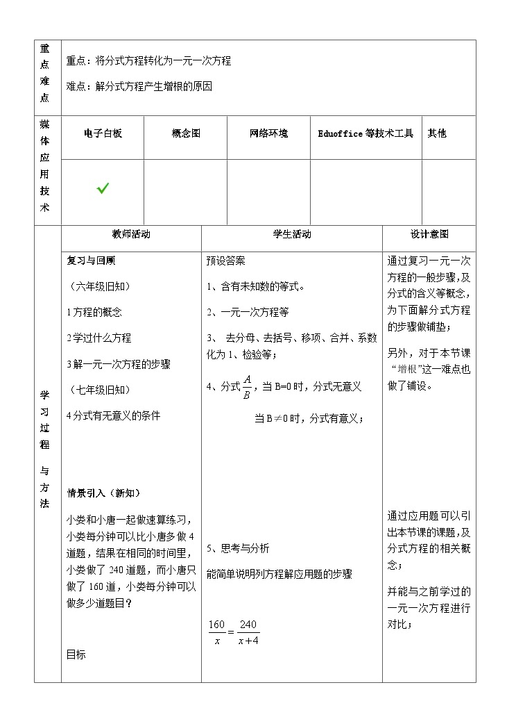 沪教版（上海）初中数学七年级第一学期10.5可化为一元一次方程的分式方程教案02