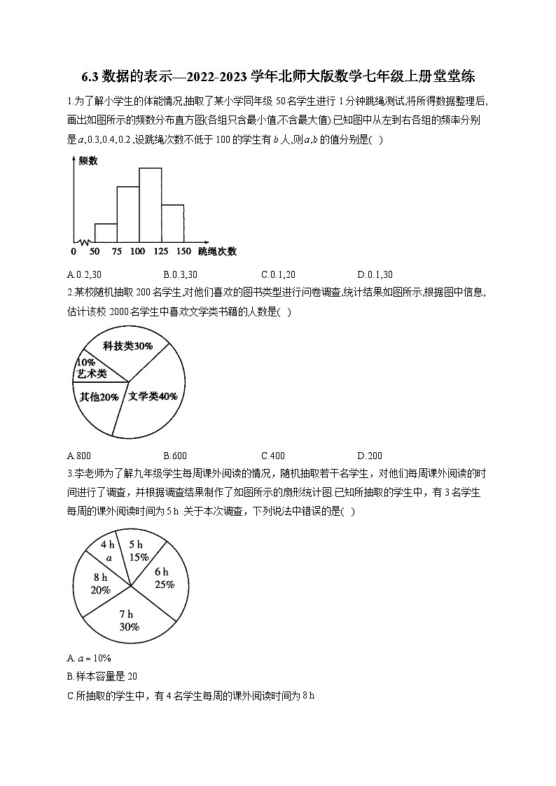 6.3 数据的表示—2022-2023学年北师大版数学七年级上册堂堂练(含答案)01