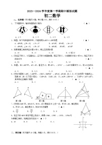 江苏省宿迁市沭阳县2023-2024学年八年级上学期期中模拟数学试卷