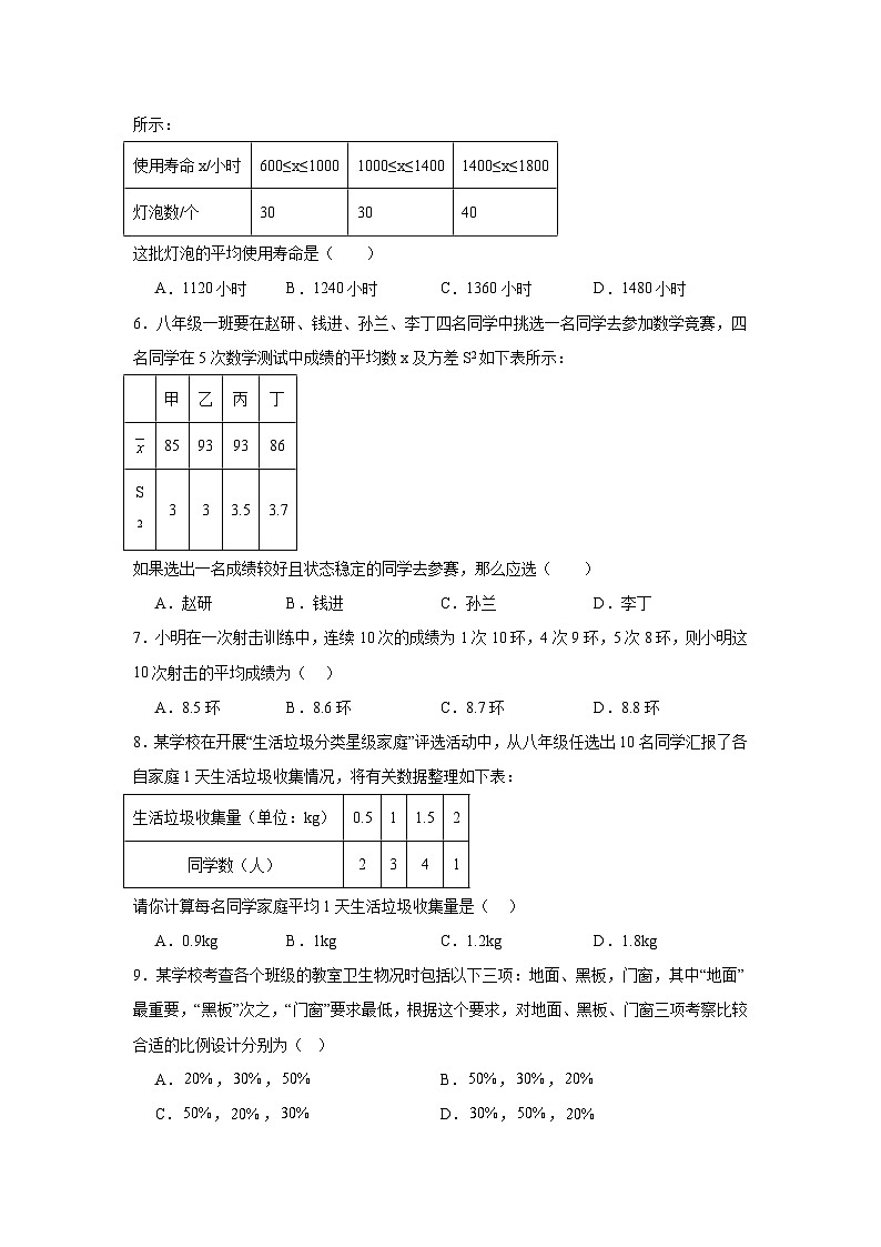 23.1平均数与加权平均数分层练习-冀教版数学九年级上册02