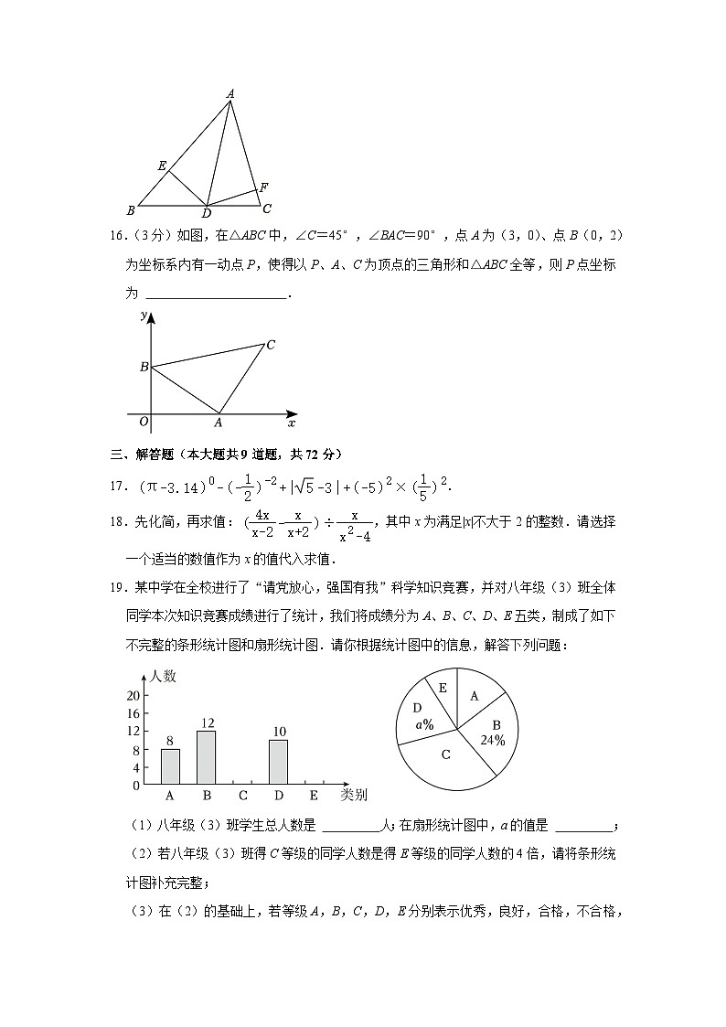 2022-2023学年湖南省长沙市开福区青竹湖湘一外国语学校八年级（上）第三次月考数学试卷第3页