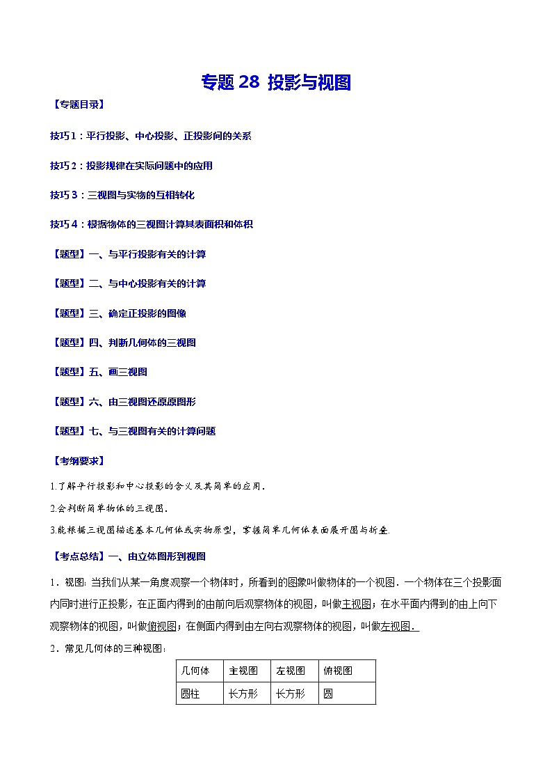 专题28 投影与视图(原卷版)第1页