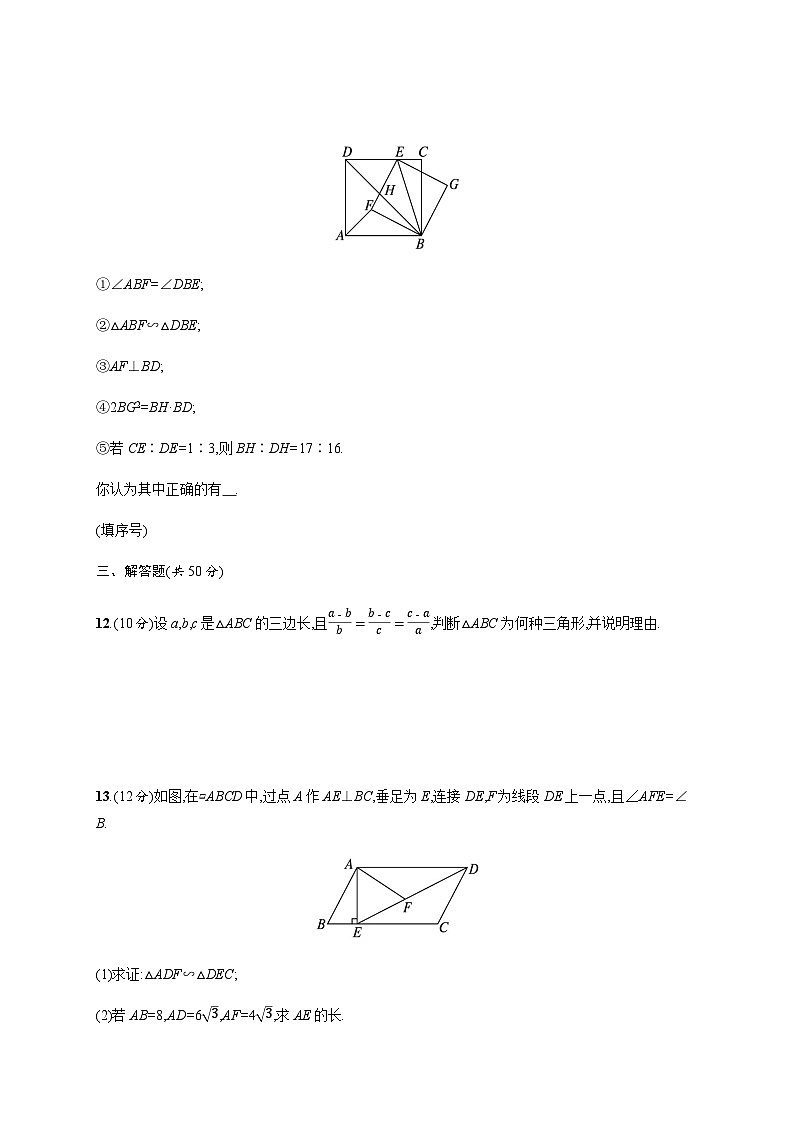 北师大版九年级数学上册第四章图形的相似测评卷含答案第3页