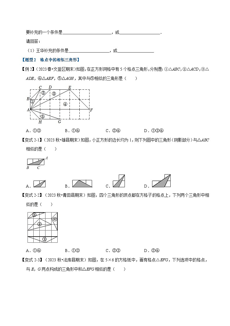 北师大版九年级数学上册 专题4.3 相似三角形的判定【十大题型】（举一反三）（学生版）第3页