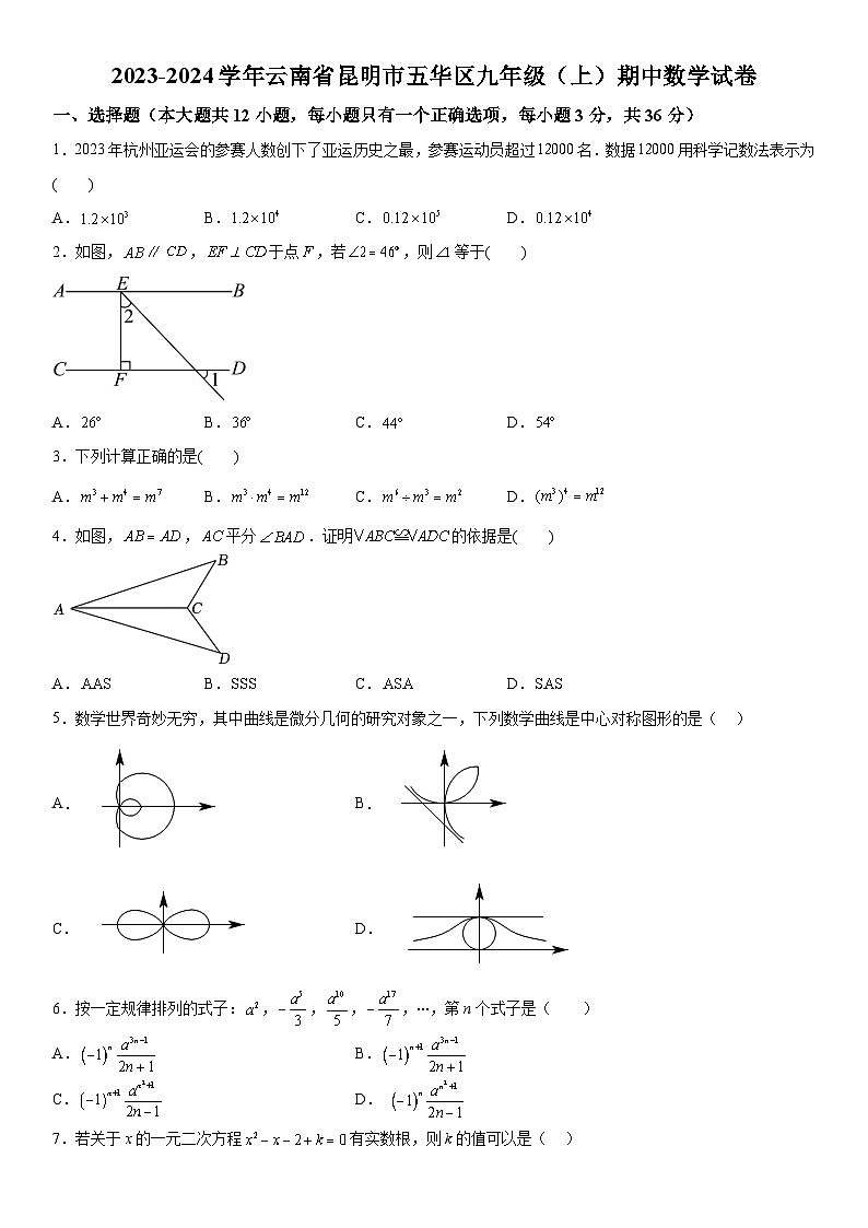 云南省昆明市五华区2023-2024学年九年级上学期期中数学试题（含解析）01