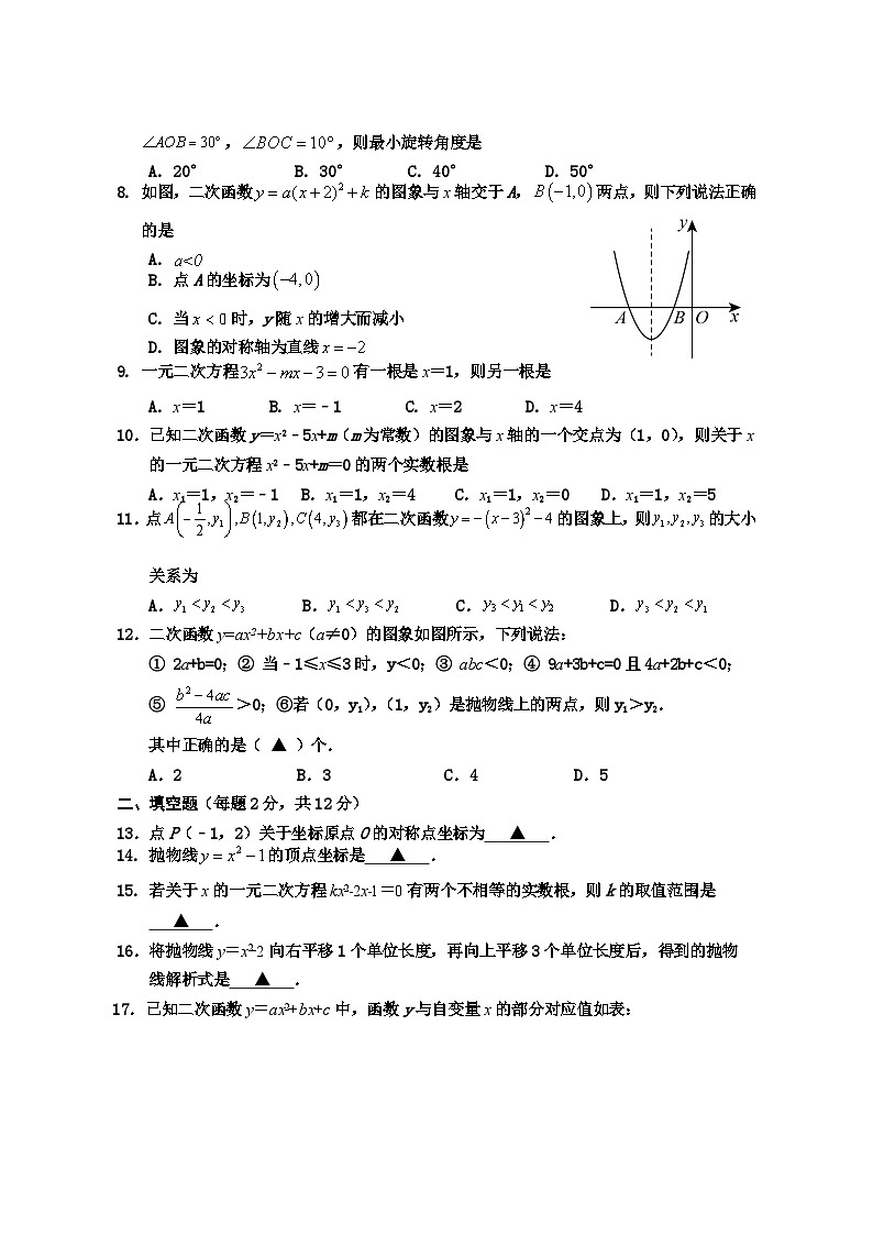 广西防城港市上思县2023—-2024学年上学期九年级数学期中教学质量监测第2页