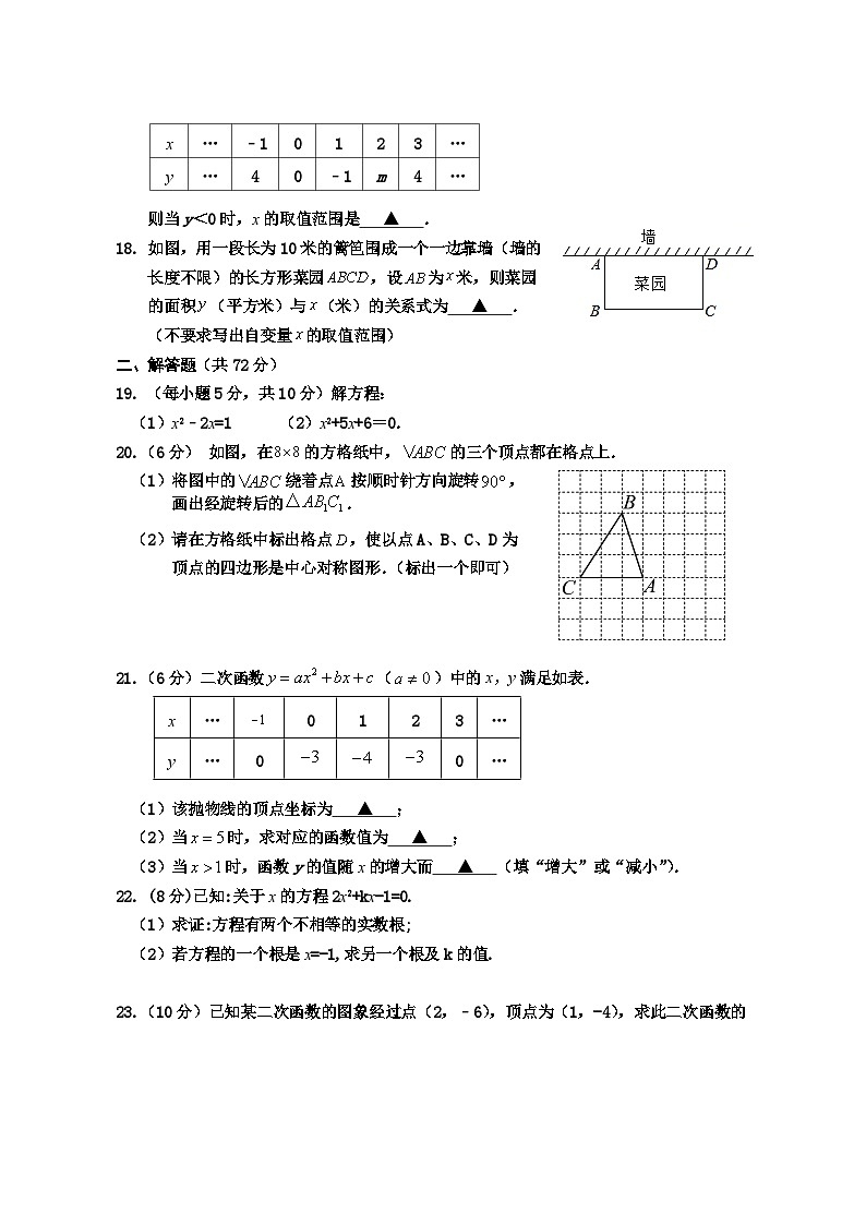 广西防城港市上思县2023—-2024学年上学期九年级数学期中教学质量监测第3页