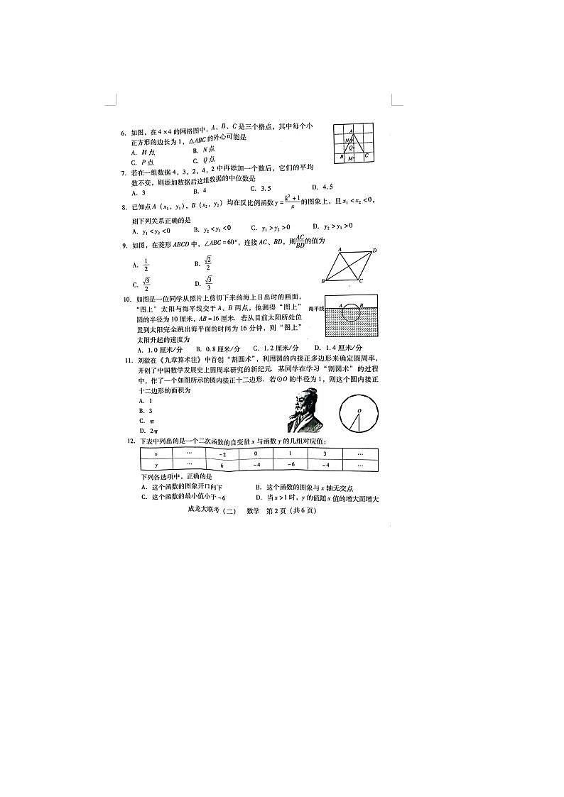 2022年湖南衡阳初中模拟数学试题（图片版）02