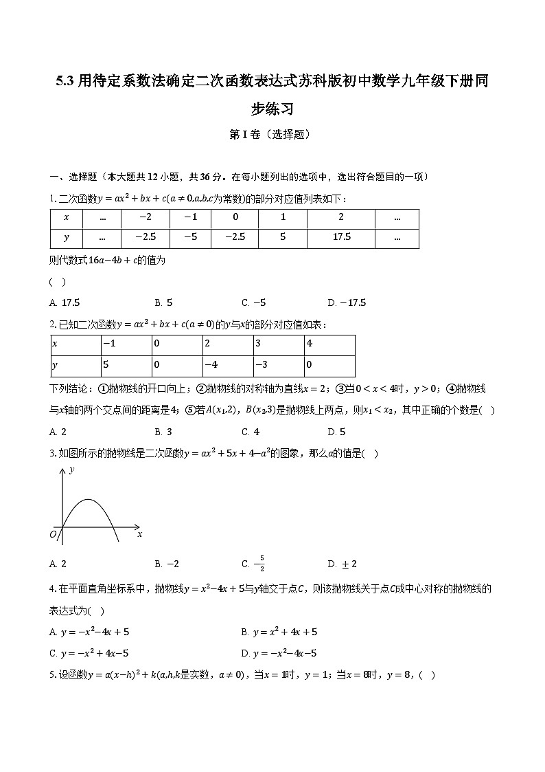 5.3用待定系数法确定二次函数表达式 苏科版初中数学九年级下册同步练习（含答案解析）01