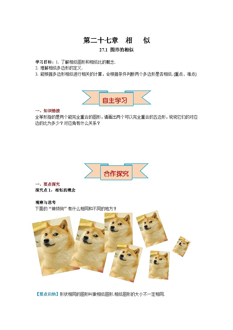 27.1 图形的相似 初中数学人教版九年级下册学案01